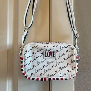 Charming Brighton Love Scroll Canvas White/Black/Red Crossbody Bag